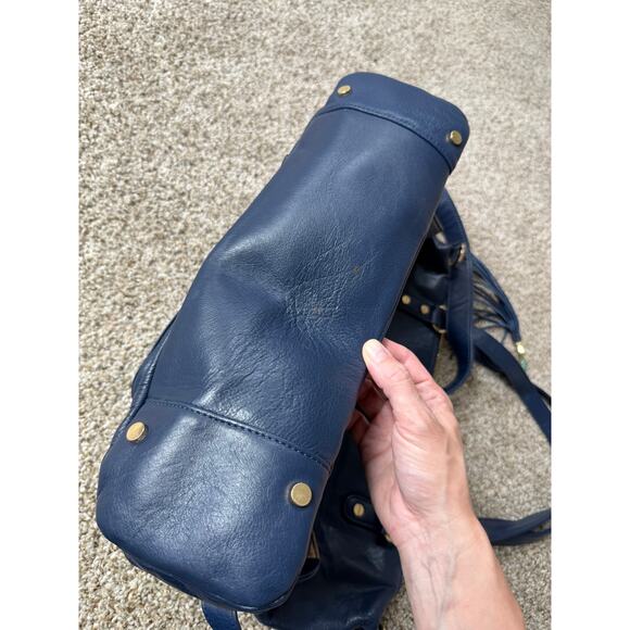 Lily Jade 100% Genuine Leather Blue Convertible Diaper Bag Backpack Meggan - Picture 15 of 16